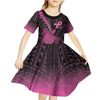 Breast Cancer Awareness Personalised Kid Short Sleeve Dress Pink Ribbon Turtle Polynesian Pattern Black LT22 - Polynesian Pride