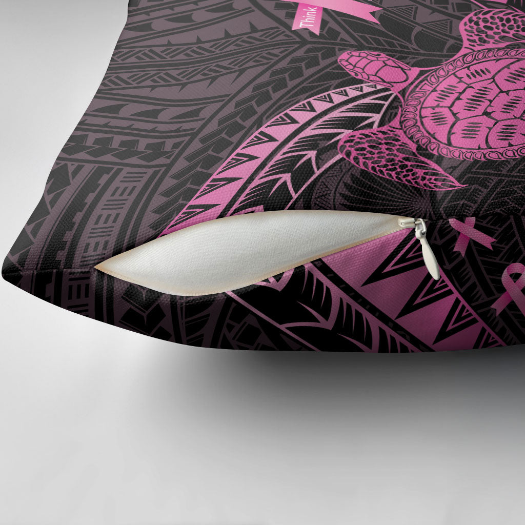 Breast Cancer Awareness Pillow Cover Pink Ribbon Turtle Polynesian Pattern Black