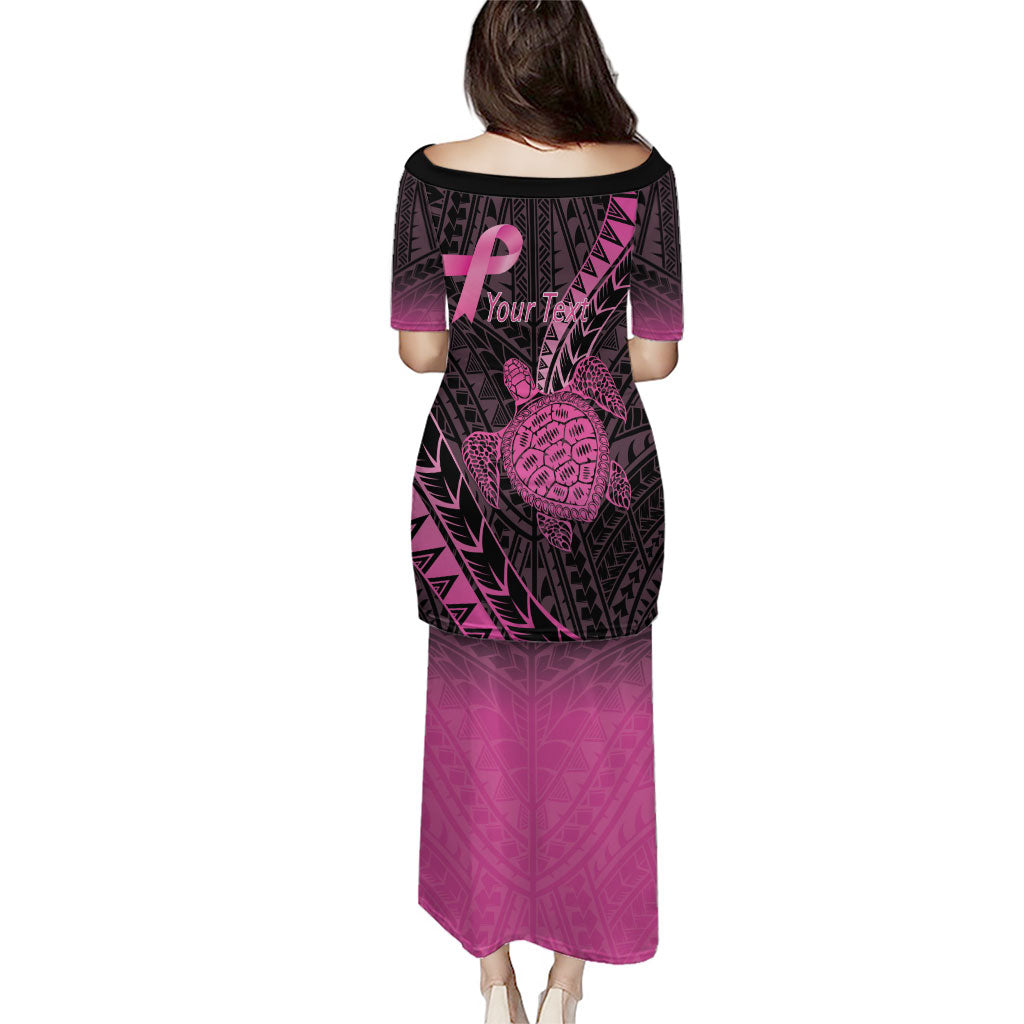 Breast Cancer Awareness Personalised Puletasi Pink Ribbon Turtle Polynesian Pattern Black