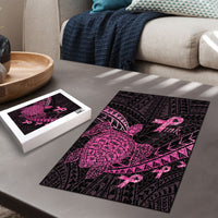 Breast Cancer Awareness Puzzle Pink Ribbon Turtle Polynesian Pattern Black