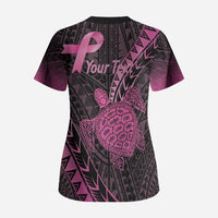 Breast Cancer Awareness Personalised Scrub Top Pink Ribbon Turtle Polynesian Pattern Black LT22 - Polynesian Pride