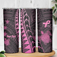 Breast Cancer Awareness Personalised Skinny Tumbler Pink Ribbon Turtle Polynesian Pattern Black