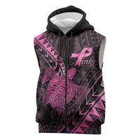 Breast Cancer Awareness Personalised Sleeveless Zip Hoodie Pink Ribbon Turtle Polynesian Pattern Black