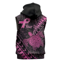 Breast Cancer Awareness Personalised Sleeveless Zip Hoodie Pink Ribbon Turtle Polynesian Pattern Black