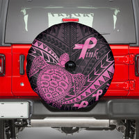 Breast Cancer Awareness Spare Tire Cover Pink Ribbon Turtle Polynesian Pattern Black