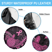 Breast Cancer Awareness Spare Tire Cover Pink Ribbon Turtle Polynesian Pattern Black