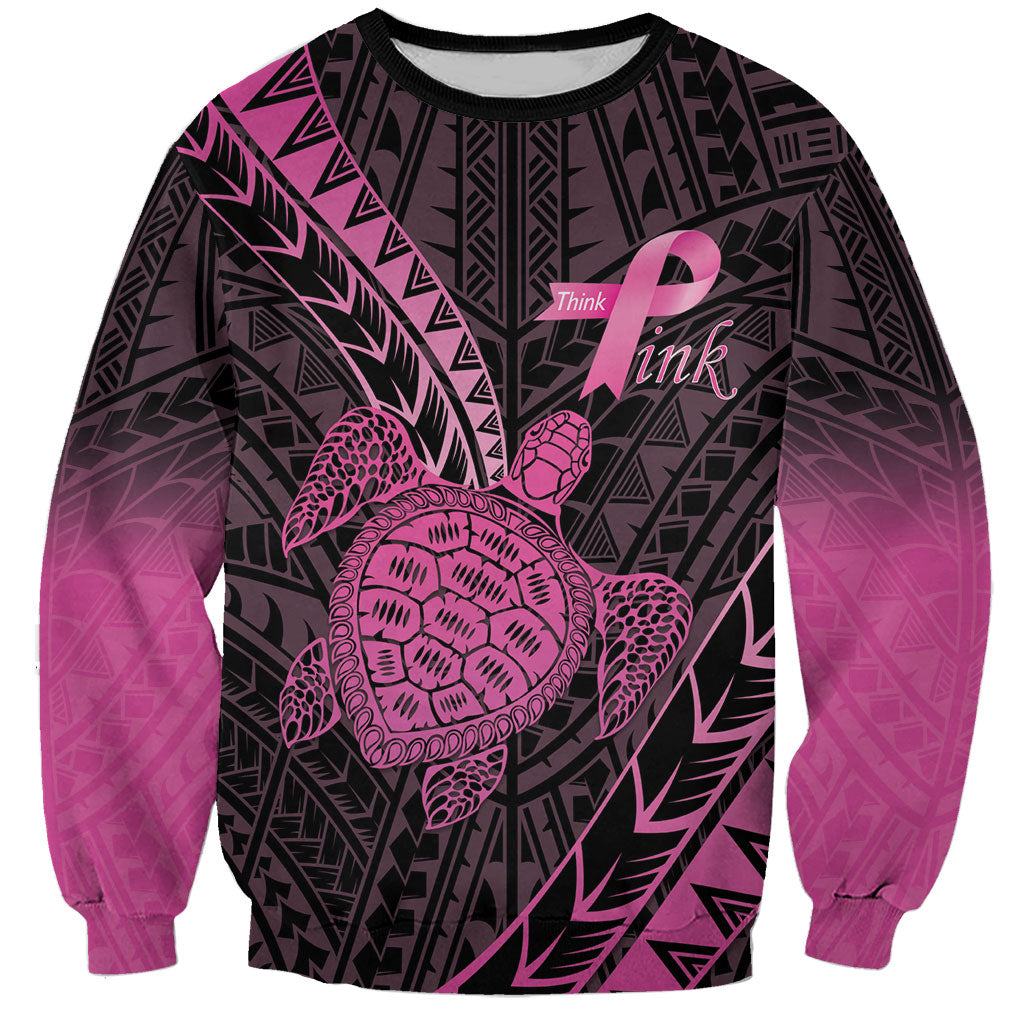 Breast Cancer Awareness Personalised Sweatshirt Pink Ribbon Turtle Polynesian Pattern Black LT22 Unisex Pink - Polynesian Pride