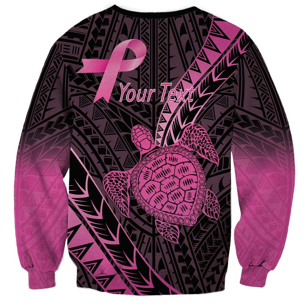 Breast Cancer Awareness Personalised Sweatshirt Pink Ribbon Turtle Polynesian Pattern Black LT22 - Polynesian Pride