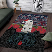New Zealand Hei Tiki Christmas In July Area Rug Pohutukawa Santa Xmas Polynesian Pattern