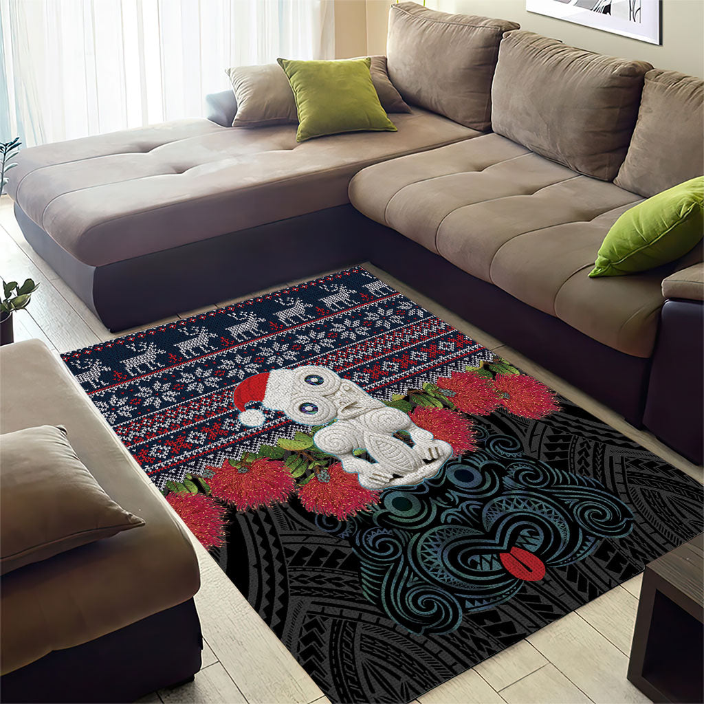 New Zealand Hei Tiki Christmas In July Area Rug Pohutukawa Santa Xmas Polynesian Pattern