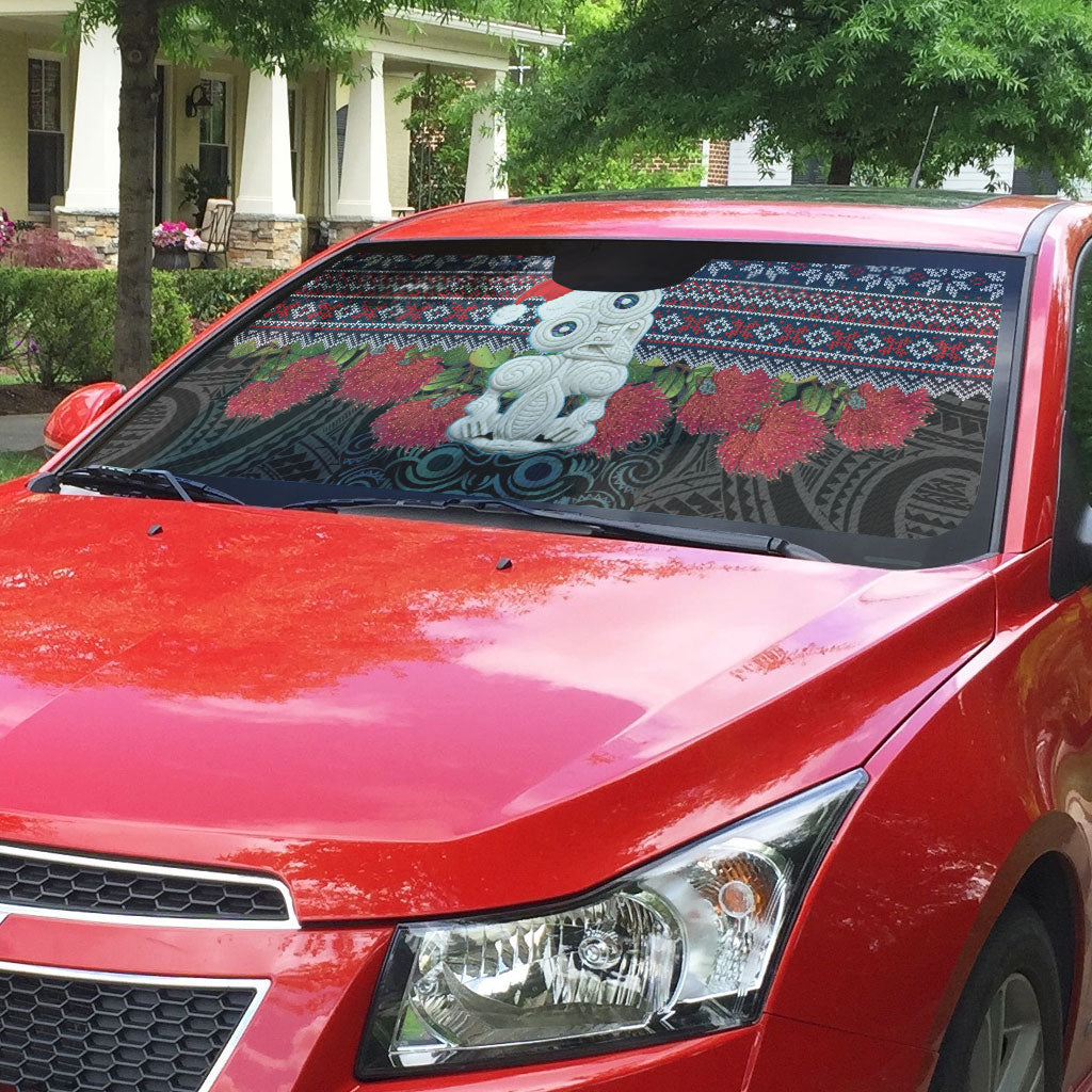 New Zealand Hei Tiki Christmas In July Auto Sun Shade Pohutukawa Santa Xmas Polynesian Pattern
