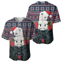 New Zealand Hei Tiki Christmas In July Baseball Jersey Pohutukawa Santa Xmas Polynesian Pattern