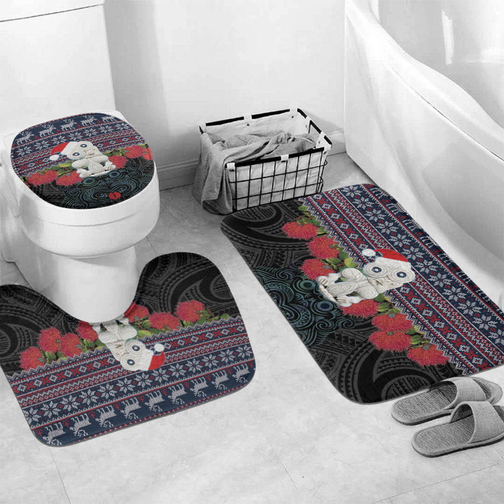 New Zealand Hei Tiki Christmas In July Bathroom Set Pohutukawa Santa Xmas Polynesian Pattern