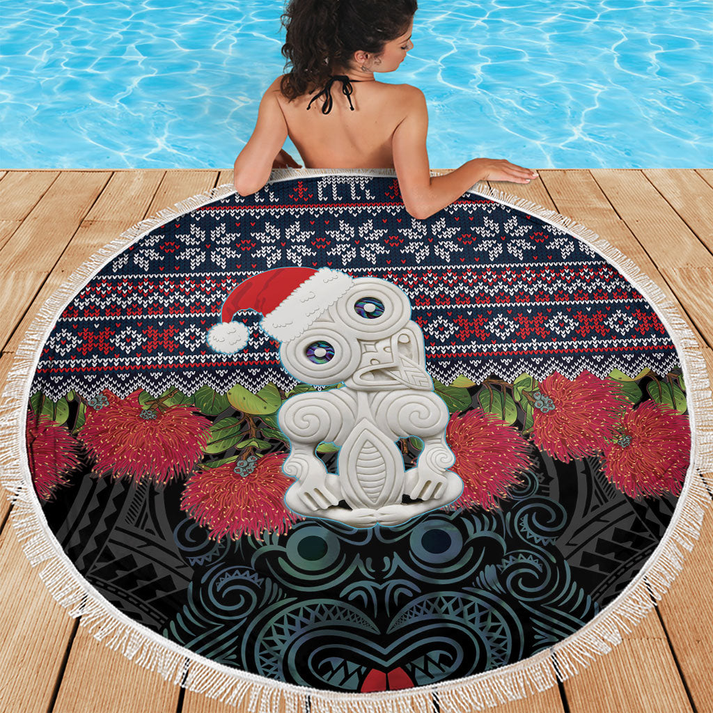 New Zealand Hei Tiki Christmas In July Beach Blanket Pohutukawa Santa Xmas Polynesian Pattern