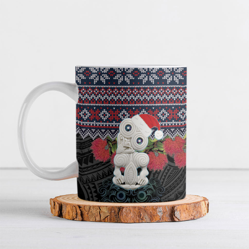 New Zealand Hei Tiki Christmas In July Ceramic Mug Pohutukawa Santa Xmas Polynesian Pattern LT22 Black - Polynesian Pride