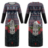 New Zealand Hei Tiki Christmas In July Couples Matching Long Sleeve Bodycon Dress and Hawaiian Shirt Pohutukawa Santa Xmas Polynesian Pattern LT22 - Polynesian Pride