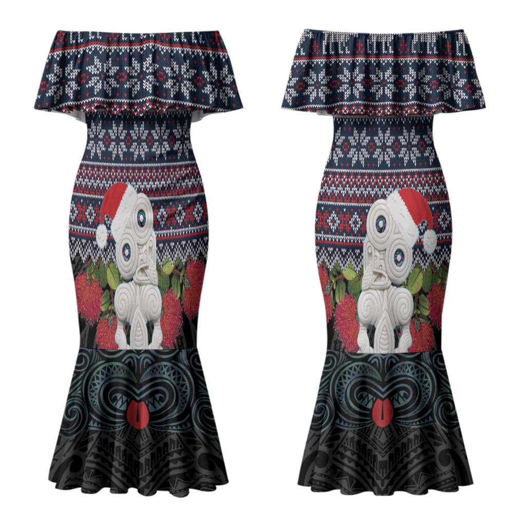 New Zealand Hei Tiki Christmas In July Couples Matching Mermaid Dress and Hawaiian Shirt Pohutukawa Santa Xmas Polynesian Pattern LT22 - Polynesian Pride