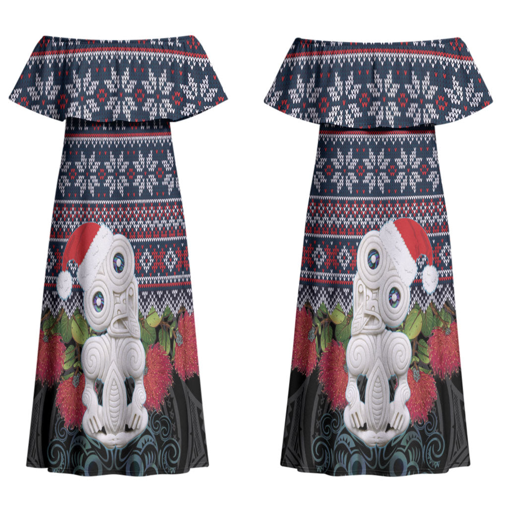 New Zealand Hei Tiki Christmas In July Couples Matching Off Shoulder Maxi Dress and Long Sleeve Button Shirt Pohutukawa Santa Xmas Polynesian Pattern LT22 - Polynesian Pride
