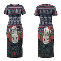New Zealand Hei Tiki Christmas In July Couples Matching Short Sleeve Bodycon Dress and Long Sleeve Button Shirt Pohutukawa Santa Xmas Polynesian Pattern LT22 - Polynesian Pride