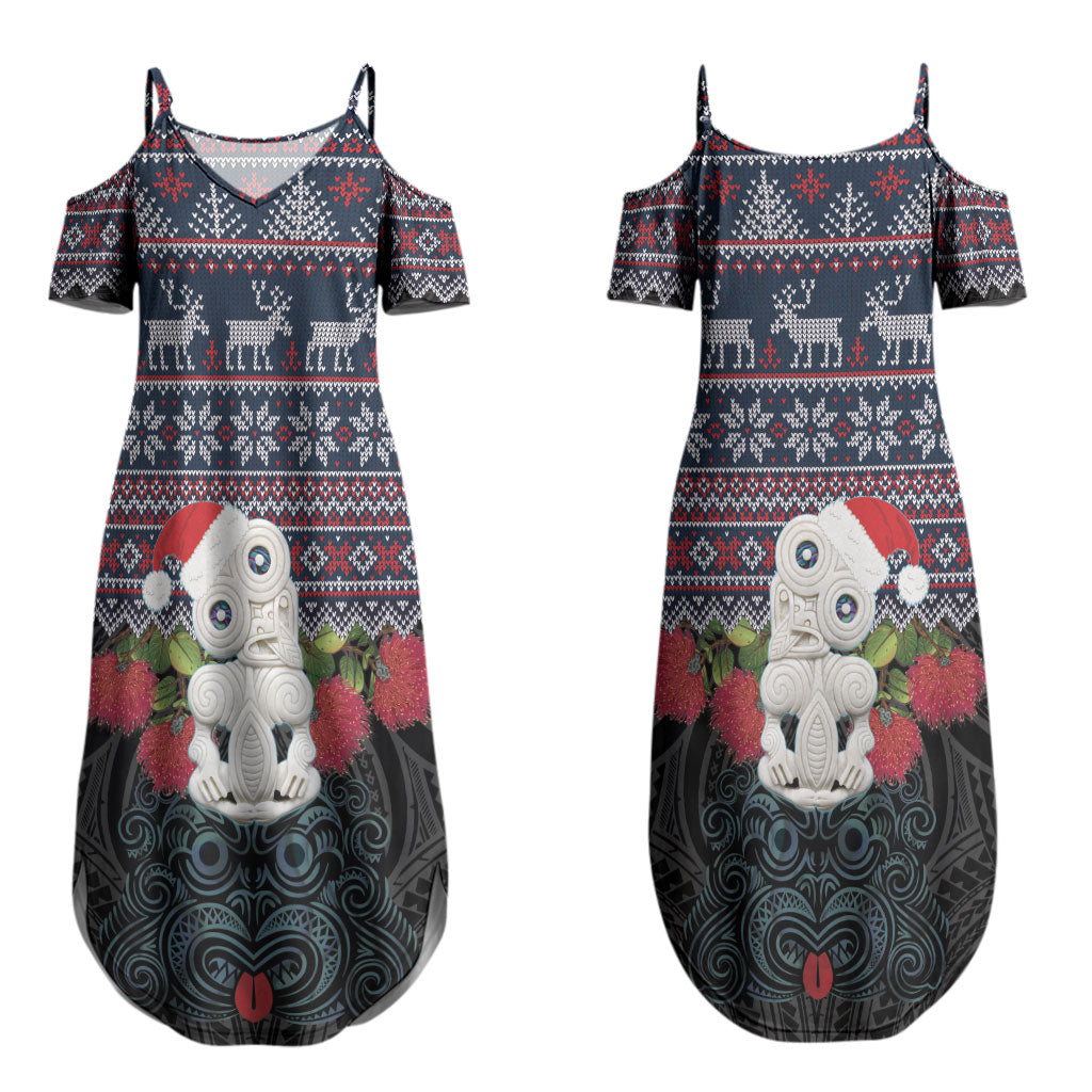 New Zealand Hei Tiki Christmas In July Couples Matching Summer Maxi Dress and Long Sleeve Button Shirt Pohutukawa Santa Xmas Polynesian Pattern LT22 - Polynesian Pride