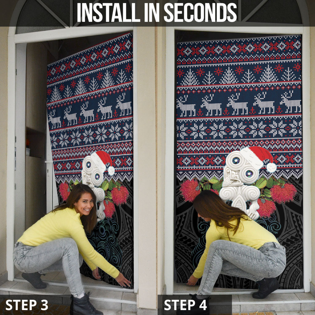 New Zealand Hei Tiki Christmas In July Door Cover Pohutukawa Santa Xmas Polynesian Pattern