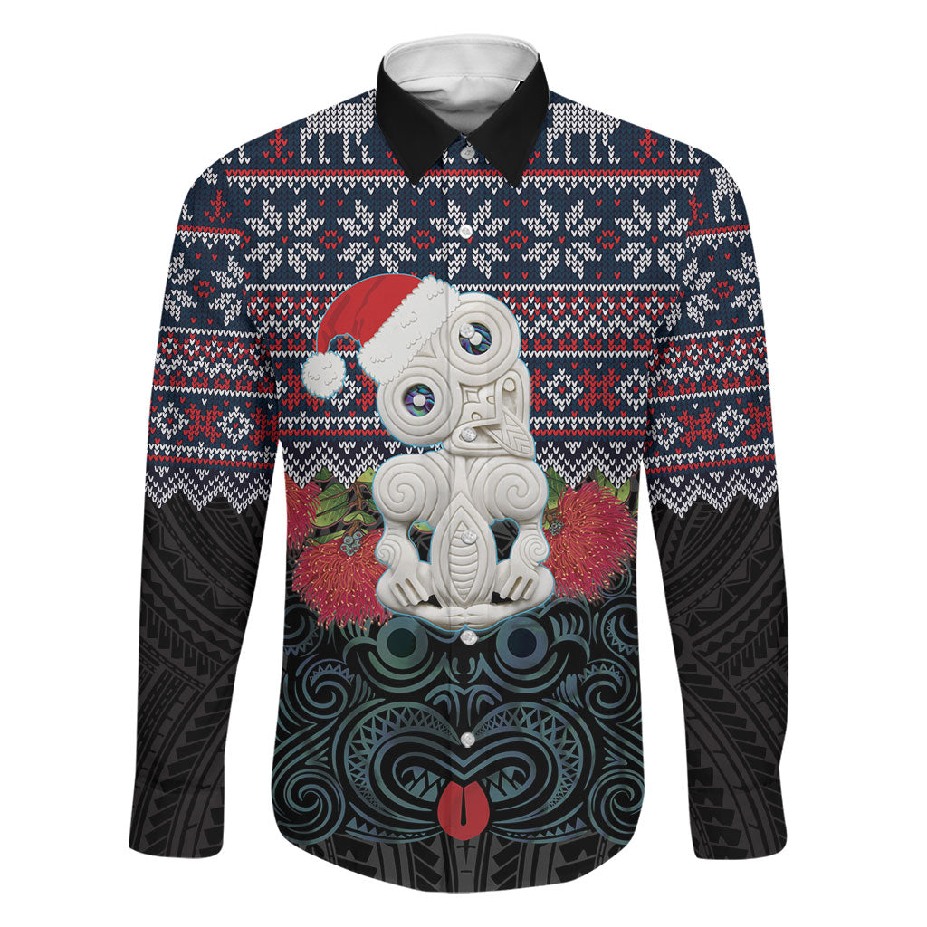 New Zealand Hei Tiki Christmas In July Family Matching Long Sleeve Bodycon Dress and Hawaiian Shirt Pohutukawa Santa Xmas Polynesian Pattern