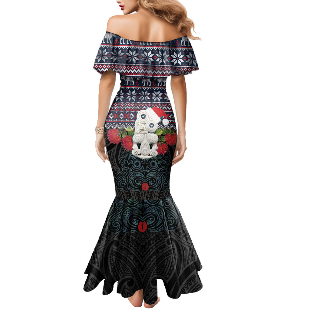 New Zealand Hei Tiki Christmas In July Family Matching Mermaid Dress and Hawaiian Shirt Pohutukawa Santa Xmas Polynesian Pattern