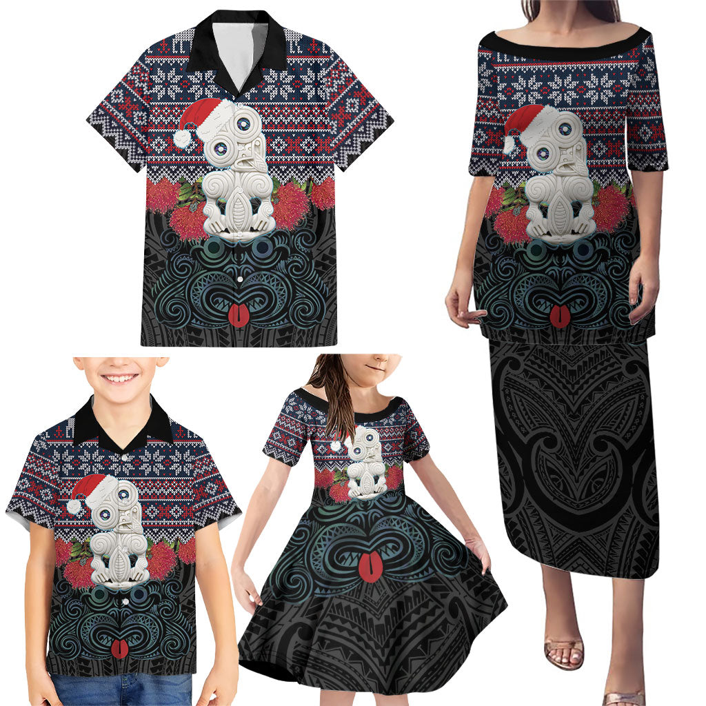 New Zealand Hei Tiki Christmas In July Family Matching Puletasi and Hawaiian Shirt Pohutukawa Santa Xmas Polynesian Pattern