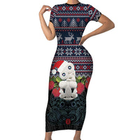 New Zealand Hei Tiki Christmas In July Family Matching Short Sleeve Bodycon Dress and Hawaiian Shirt Pohutukawa Santa Xmas Polynesian Pattern