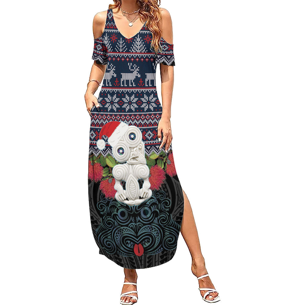 New Zealand Hei Tiki Christmas In July Family Matching Summer Maxi Dress and Hawaiian Shirt Pohutukawa Santa Xmas Polynesian Pattern