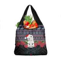 New Zealand Hei Tiki Christmas In July Grocery Bag Pohutukawa Santa Xmas Polynesian Pattern