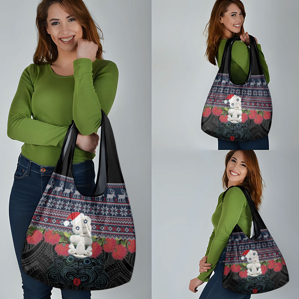 New Zealand Hei Tiki Christmas In July Grocery Bag Pohutukawa Santa Xmas Polynesian Pattern