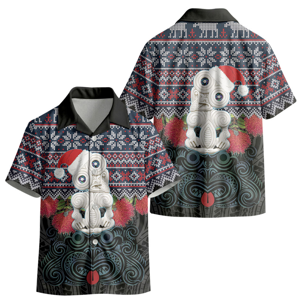 New Zealand Hei Tiki Christmas In July Kid Hawaiian Shirt Pohutukawa Santa Xmas Polynesian Pattern LT22 - Polynesian Pride