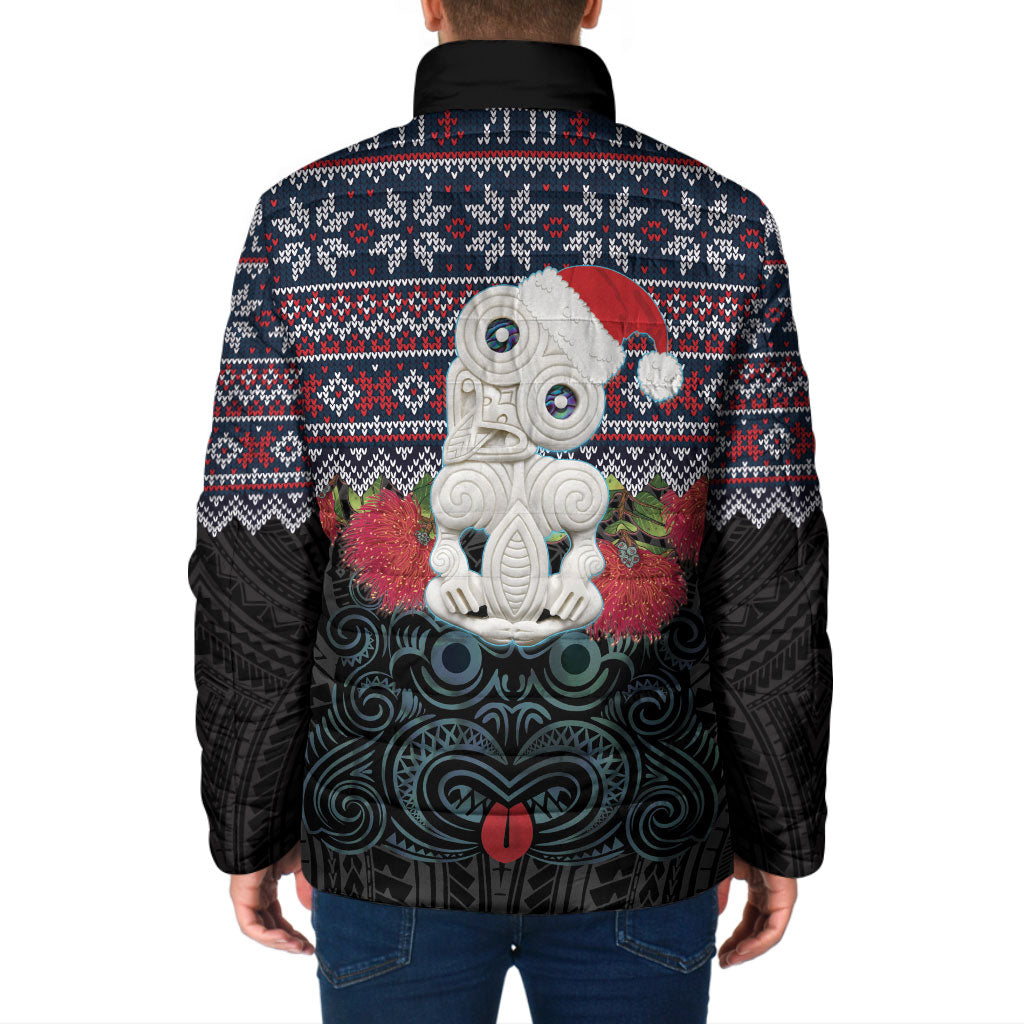 New Zealand Hei Tiki Christmas In July Padded Jacket Pohutukawa Santa Xmas Polynesian Pattern
