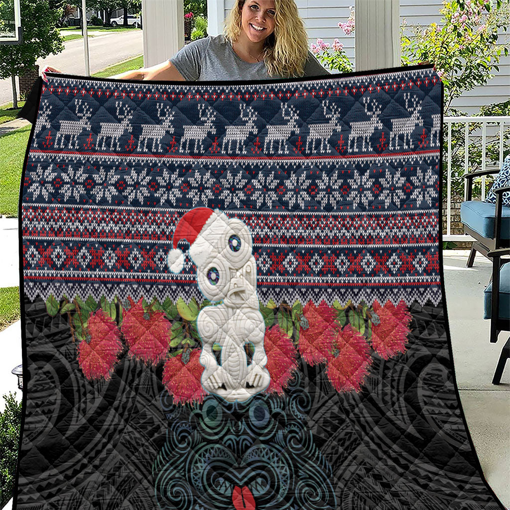New Zealand Hei Tiki Christmas In July Quilt Pohutukawa Santa Xmas Polynesian Pattern LT22 Black - Polynesian Pride