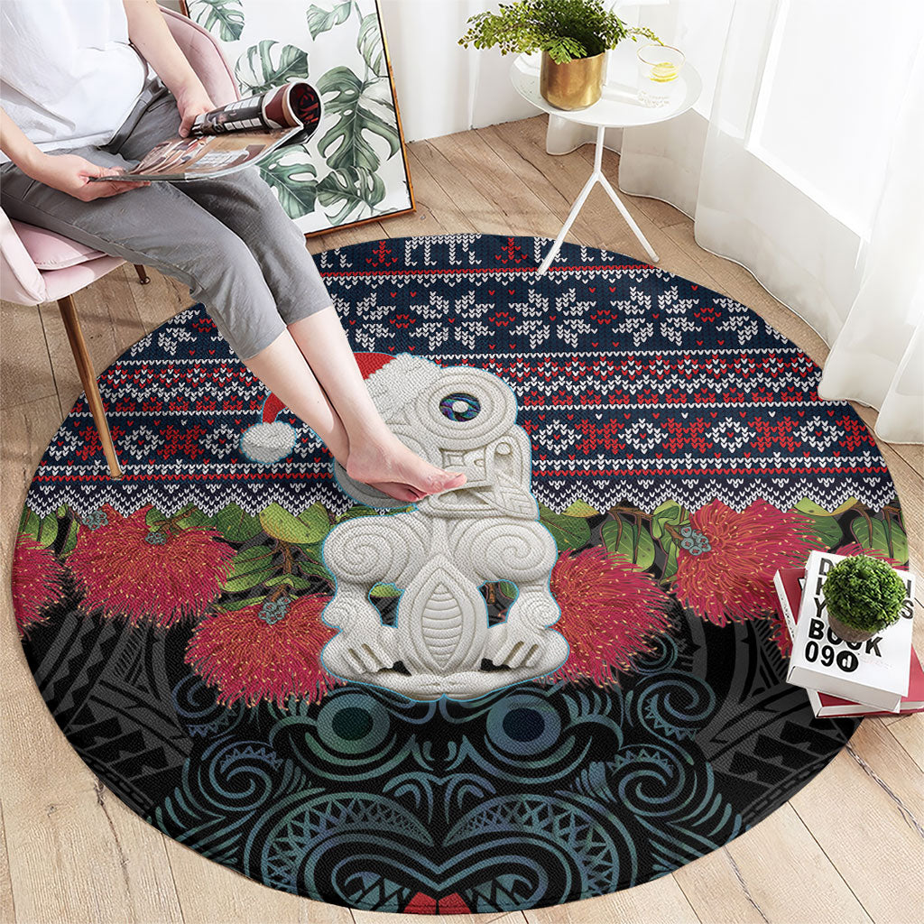 New Zealand Hei Tiki Christmas In July Round Carpet Pohutukawa Santa Xmas Polynesian Pattern