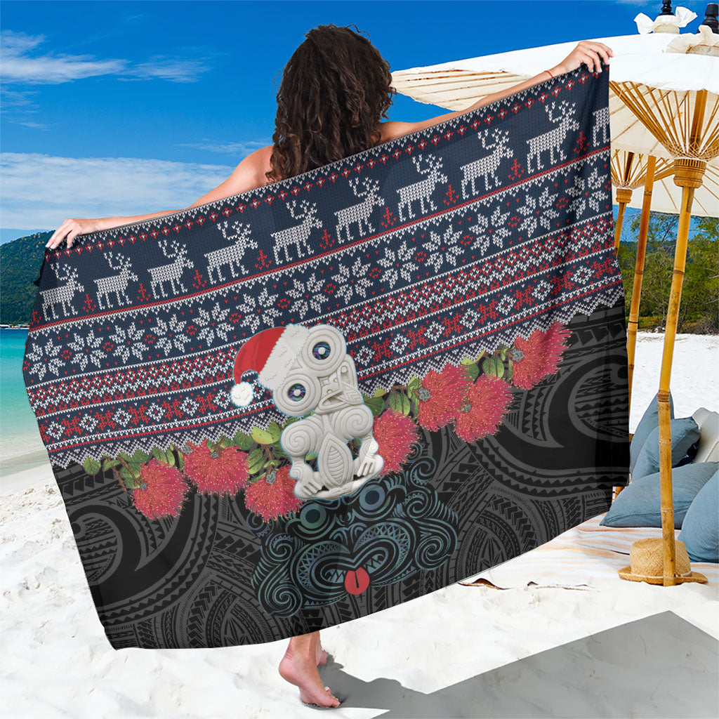 New Zealand Hei Tiki Christmas In July Sarong Pohutukawa Santa Xmas Polynesian Pattern LT22 One Size 44 x 66 inches Black - Polynesian Pride