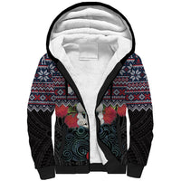 New Zealand Hei Tiki Christmas In July Sherpa Hoodie Pohutukawa Santa Xmas Polynesian Pattern