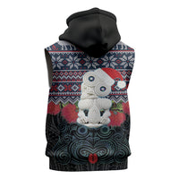 New Zealand Hei Tiki Christmas In July Sleeveless Hoodie Pohutukawa Santa Xmas Polynesian Pattern