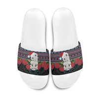 New Zealand Hei Tiki Christmas In July Slide Sandals Pohutukawa Santa Xmas Polynesian Pattern