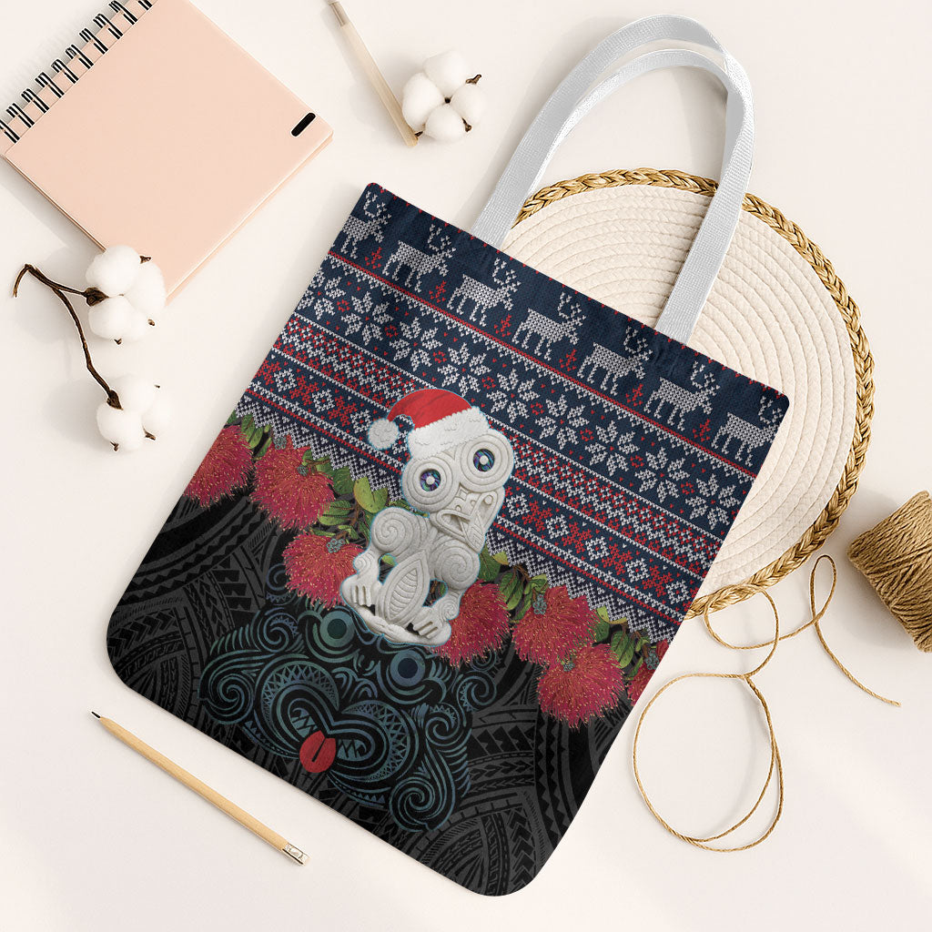 New Zealand Hei Tiki Christmas In July Tote Bag Pohutukawa Santa Xmas Polynesian Pattern