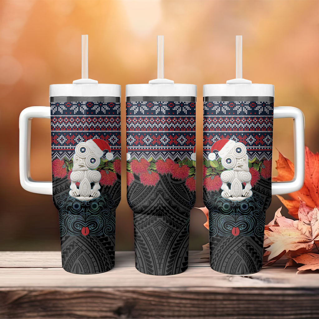 New Zealand Hei Tiki Christmas In July Tumbler With Handle Pohutukawa Santa Xmas Polynesian Pattern