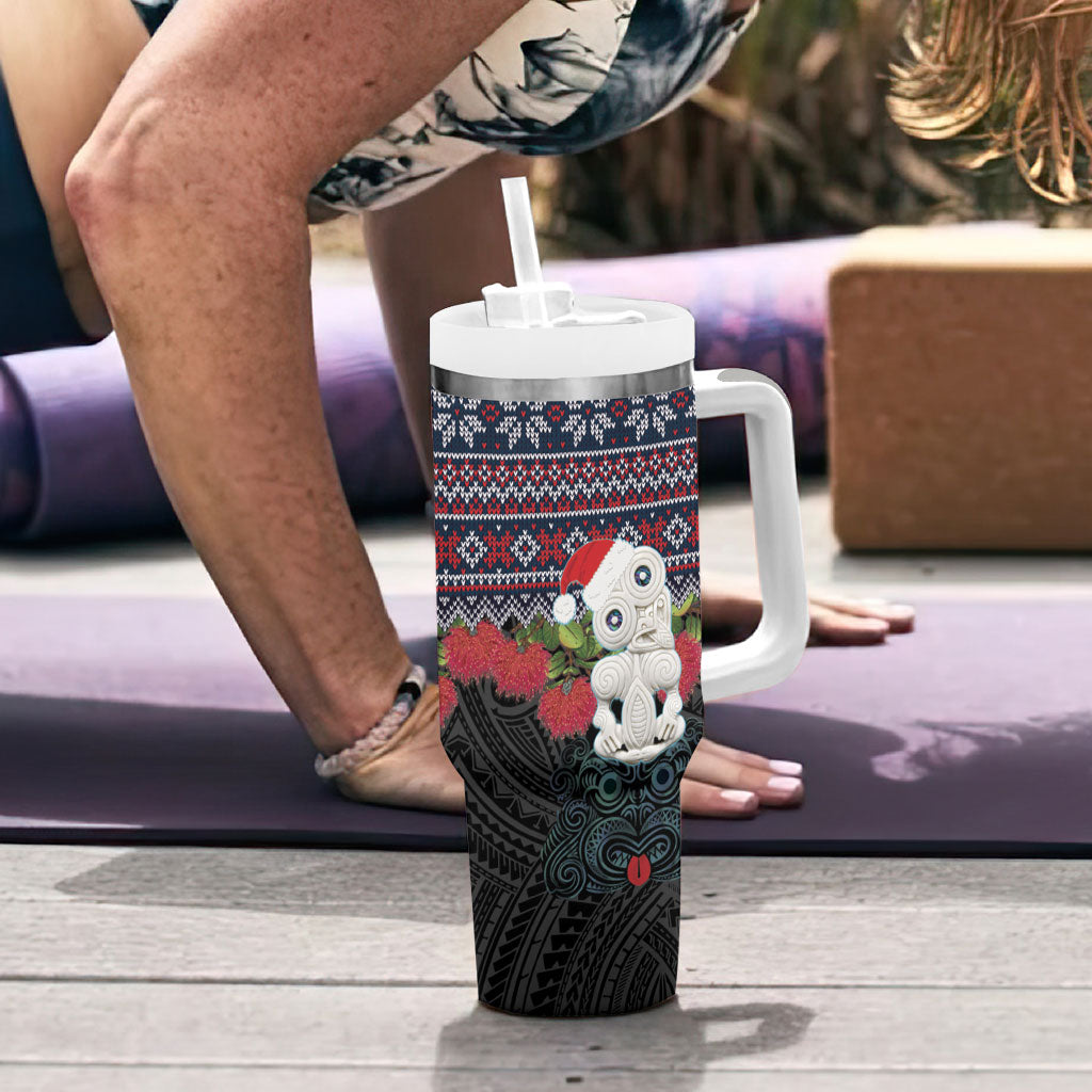 New Zealand Hei Tiki Christmas In July Tumbler With Handle Pohutukawa Santa Xmas Polynesian Pattern