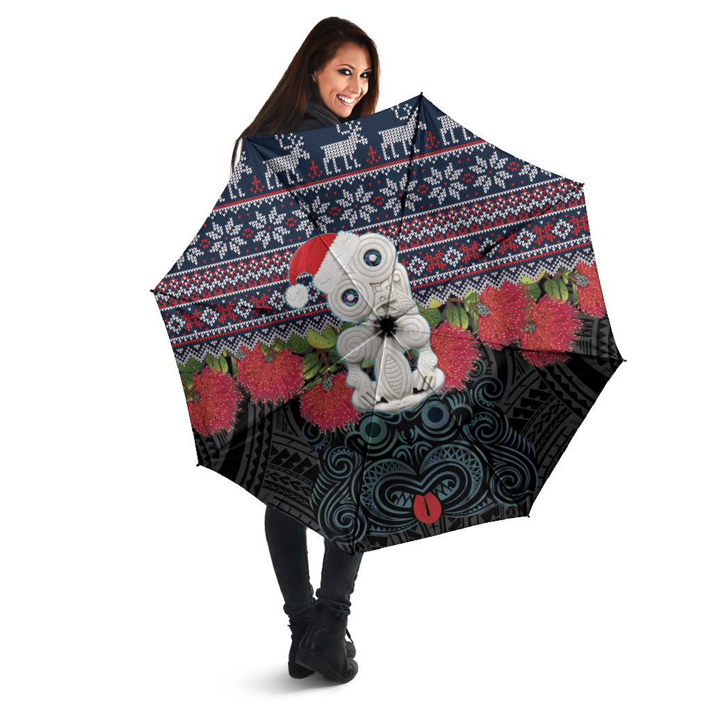 New Zealand Hei Tiki Christmas In July Umbrella Pohutukawa Santa Xmas Polynesian Pattern