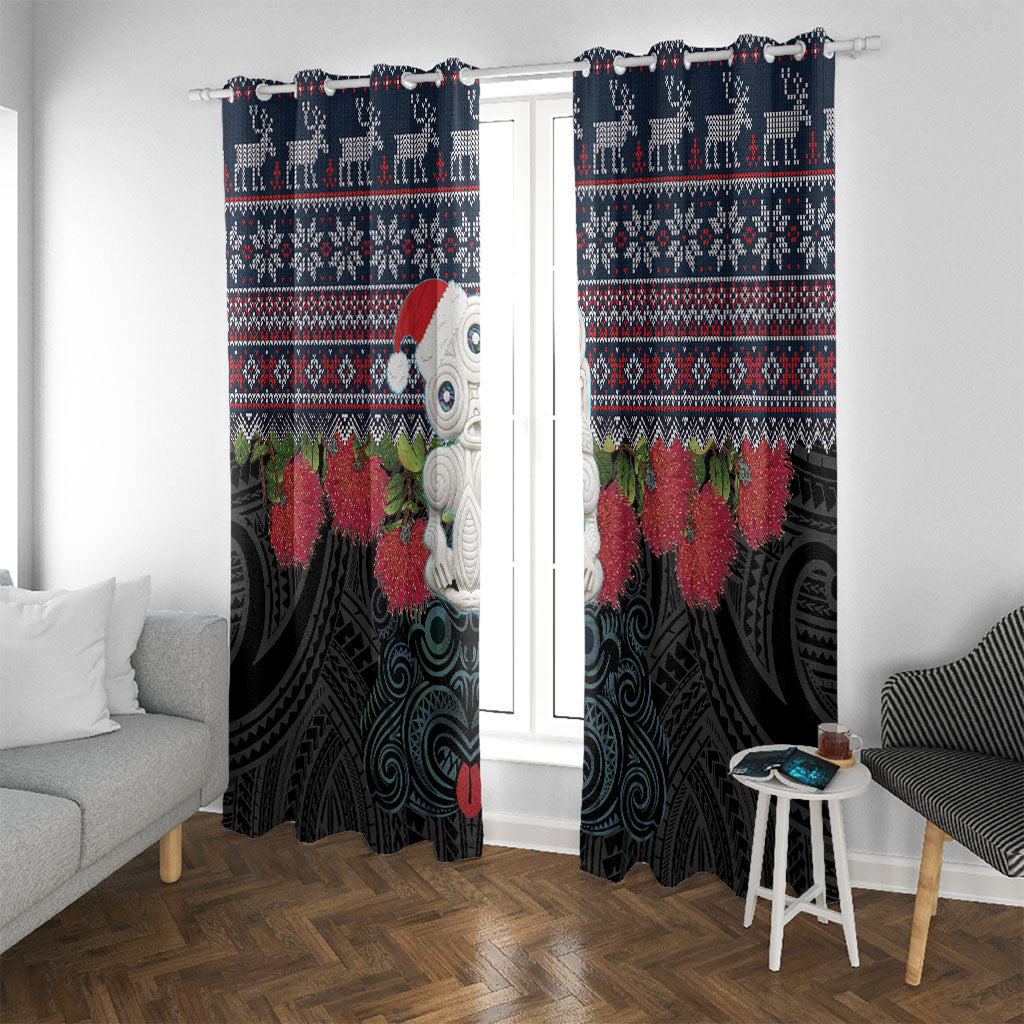 New Zealand Hei Tiki Christmas In July Window Curtain Pohutukawa Santa Xmas Polynesian Pattern