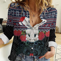 New Zealand Hei Tiki Christmas In July Women Casual Shirt Pohutukawa Santa Xmas Polynesian Pattern