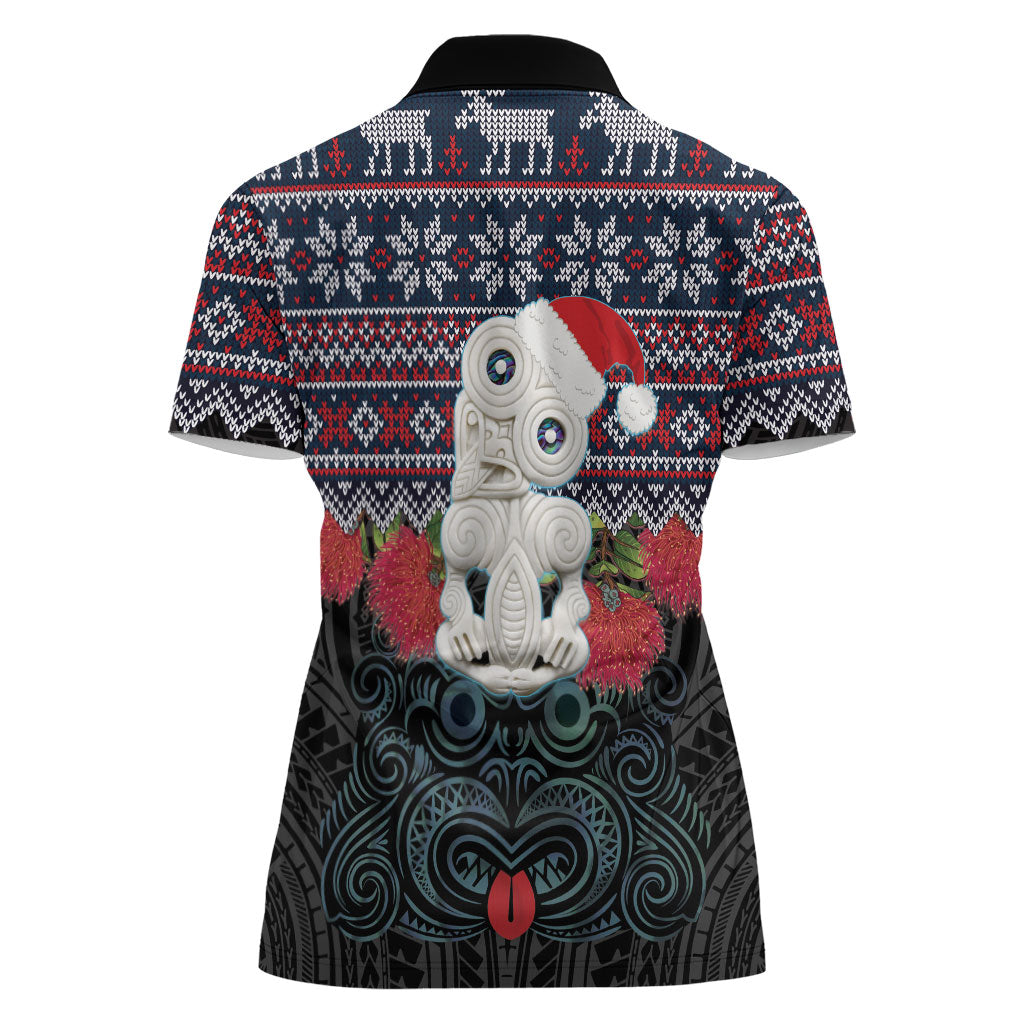 New Zealand Hei Tiki Christmas In July Women Polo Shirt Pohutukawa Santa Xmas Polynesian Pattern