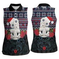 New Zealand Hei Tiki Christmas In July Women Sleeveless Polo Shirt Pohutukawa Santa Xmas Polynesian Pattern