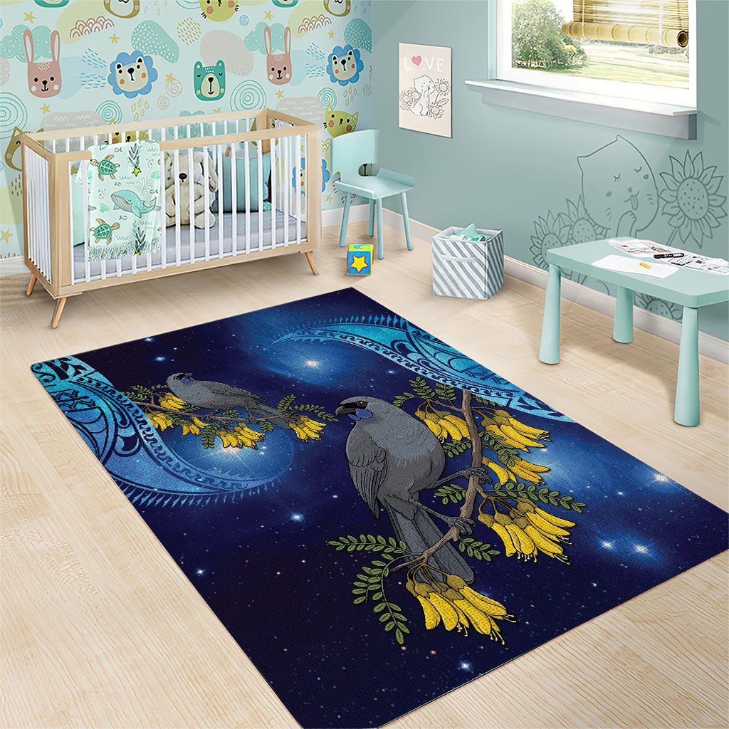 New Zealand Kokako Bird Area Rug Kowhai Galaxy Style Polynesian Pattern