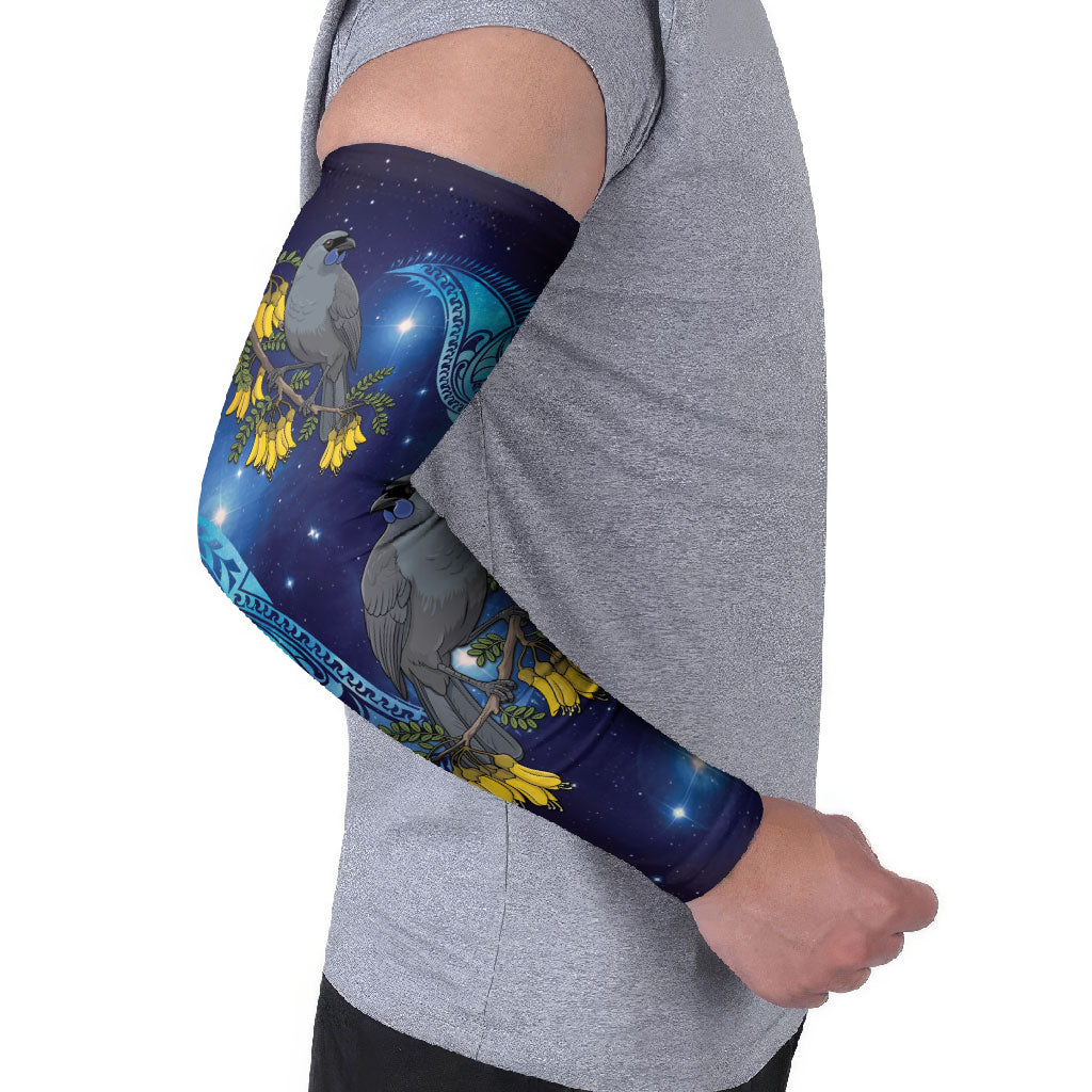 New Zealand Kokako Bird Arm Sleeves Kowhai Galaxy Style Polynesian Pattern